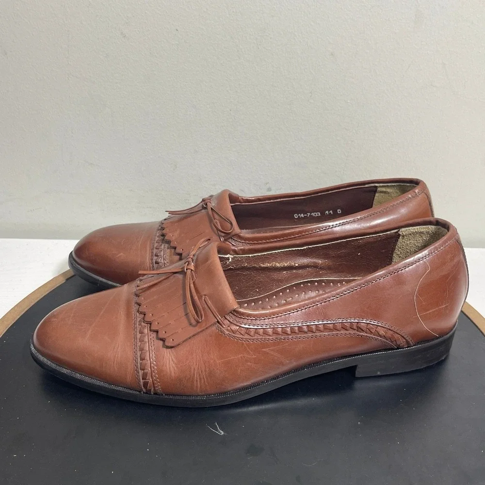 Giorgio Brutini Loafers Men 11 Brown Leather Kiltie Tassel‎ Slip-On Dress Shoes
